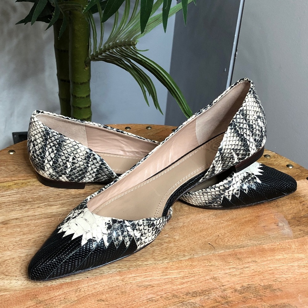 Tory Burch Black & Natural Snake-Print Pointed D'Orsay Flats - Picture 9 of 11